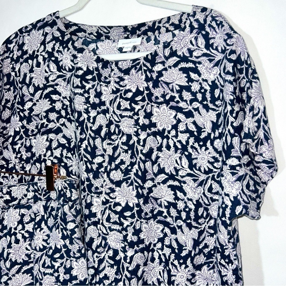 Pure Jill Linen 2 pcs Set Blue Floral Pull On Cuffed Shorts Pockets Top Shirt M - Picture 3 of 16